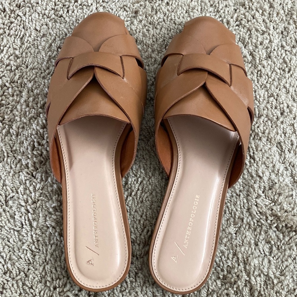 New never worn - anthropology mules. Perfect brown leather color.